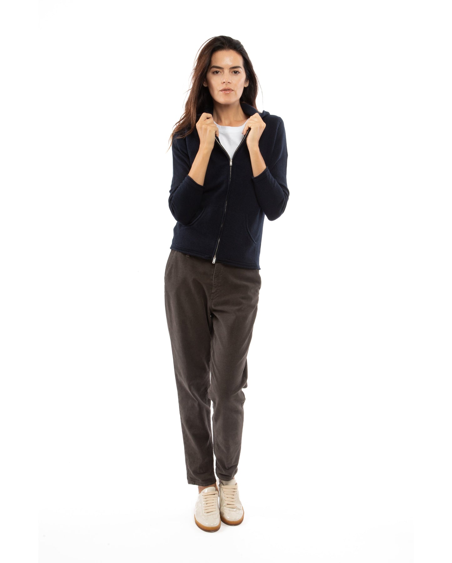 Monticelli Women's Pure Cashmere Hoodie Sweater Night Blue  Made In Italy 3