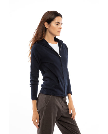 Monticelli Women's Pure Cashmere Hoodie Sweater Night Blue  Made In Italy 4