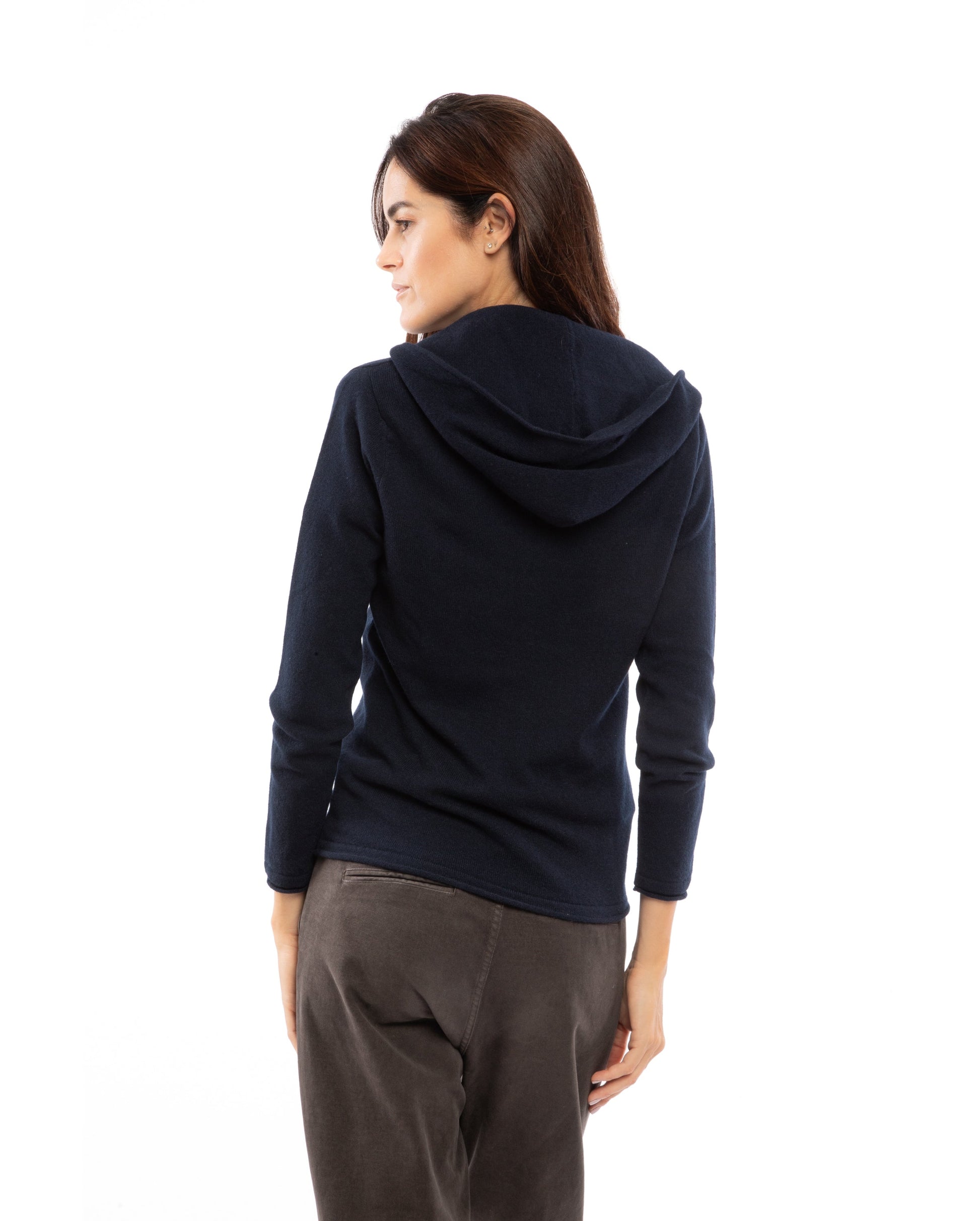 Monticelli Women's Pure Cashmere Hoodie Sweater Night Blue  Made In Italy 5