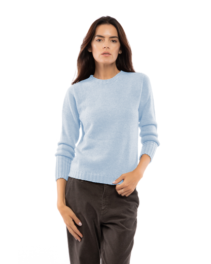 Women's Pure Cashmere Ribbed-Trim Crewneck Sweater Baby Blue — view 1