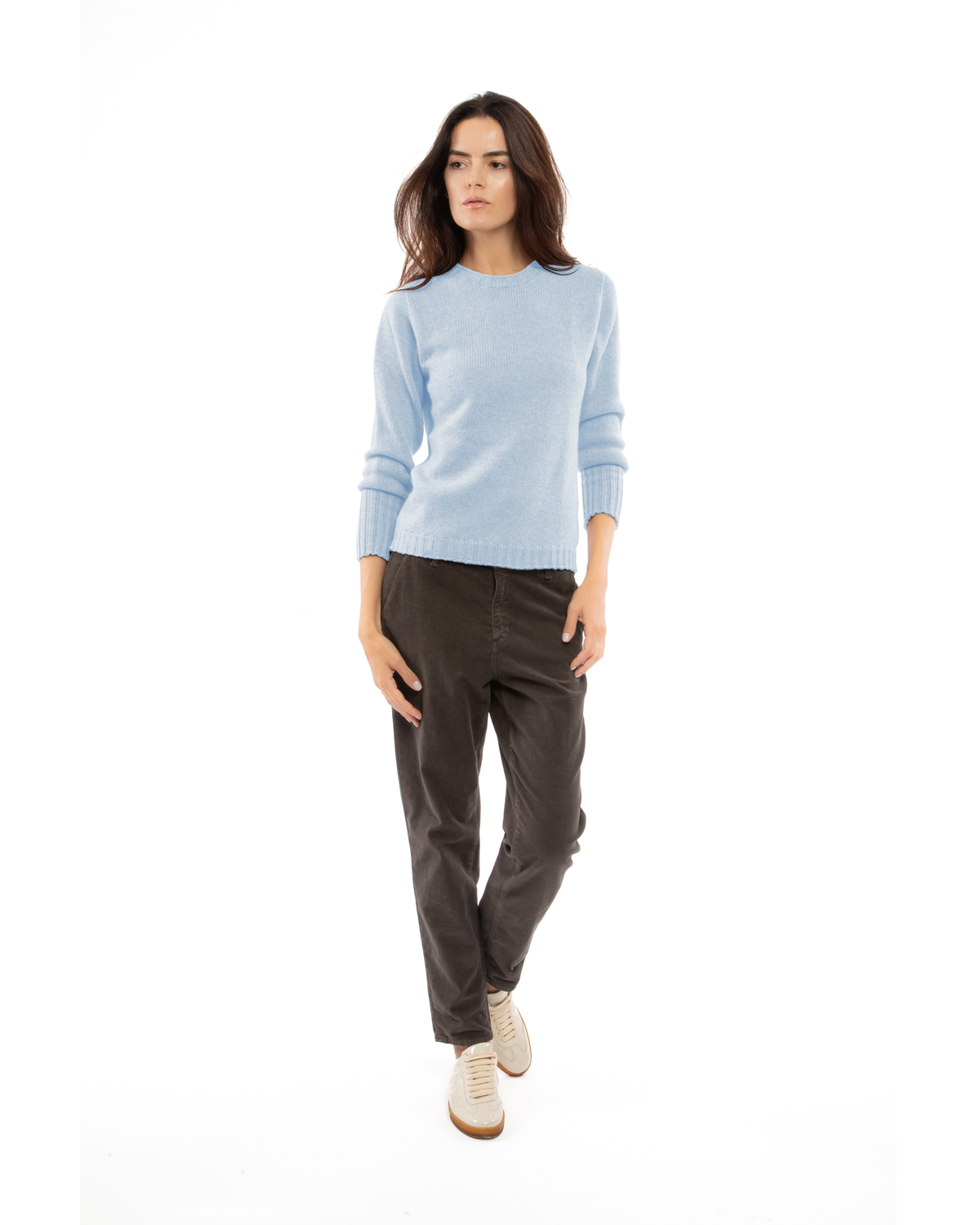 Women's Pure Cashmere Ribbed-Trim Crewneck Sweater Baby Blue — view 2