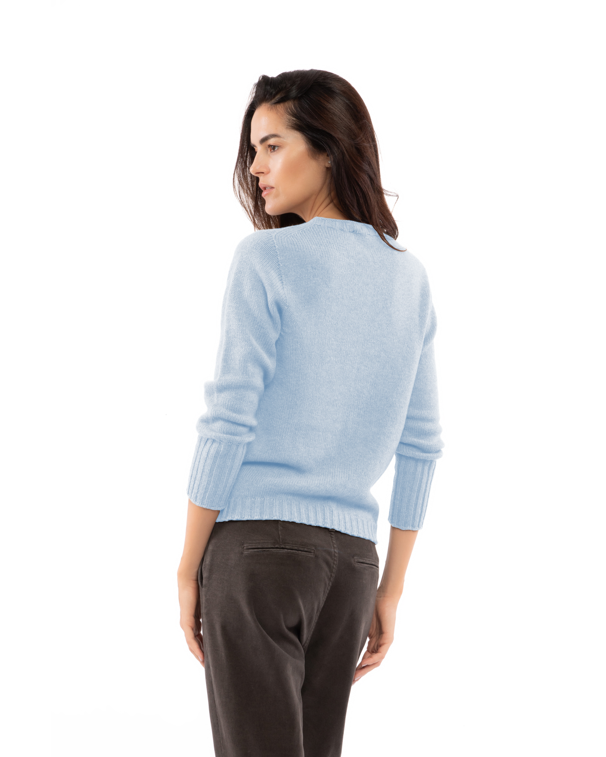 Women's Pure Cashmere Ribbed-Trim Crewneck Sweater Baby Blue — view 4
