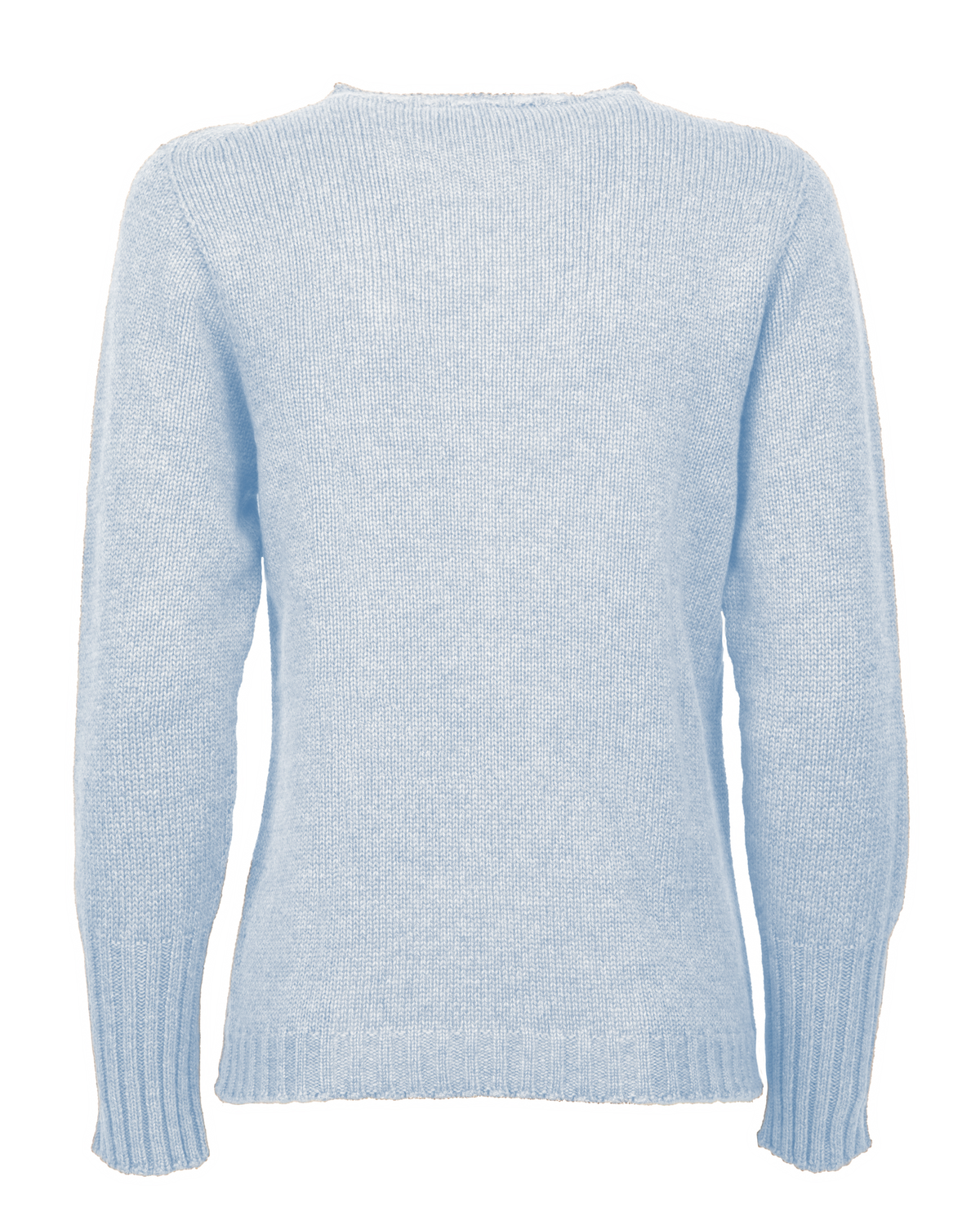 Women's Pure Cashmere Ribbed-Trim Crewneck Sweater Baby Blue — back product view