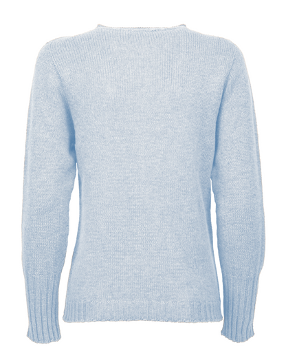 Women's Pure Cashmere Ribbed-Trim Crewneck Sweater Baby Blue — back product view