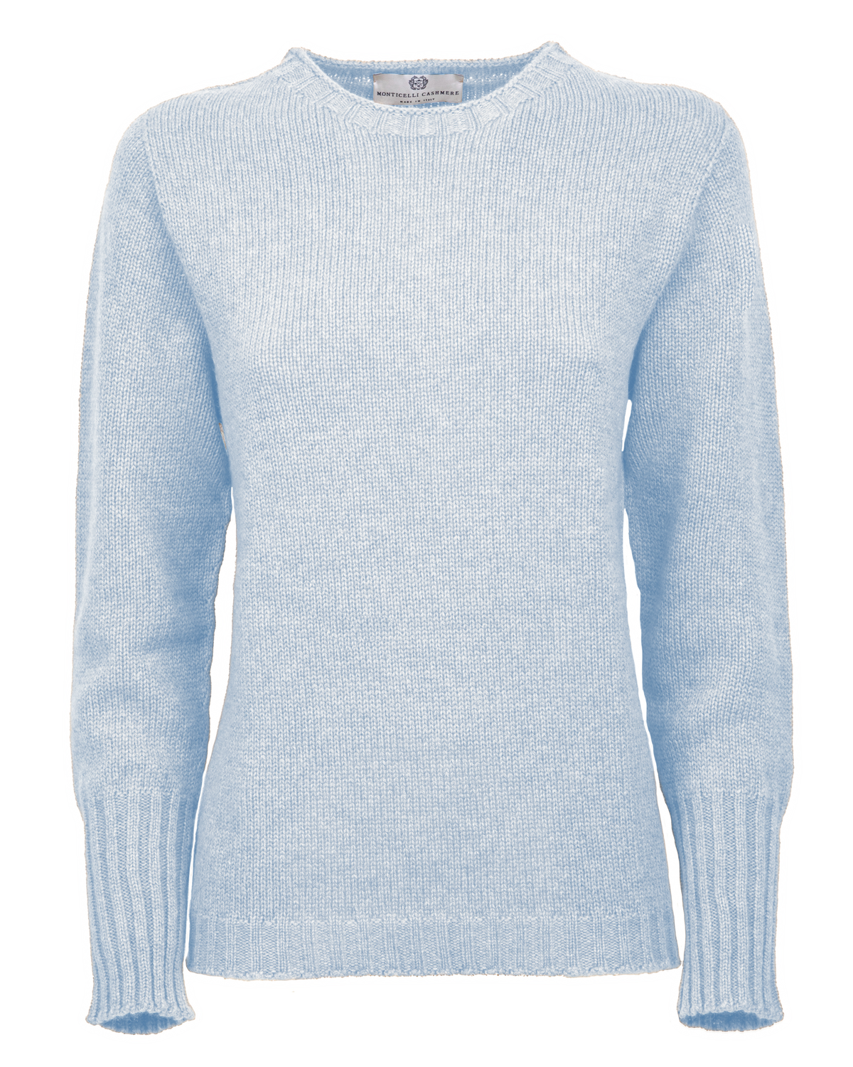 Women's Pure Cashmere Ribbed-Trim Crewneck Sweater Baby Blue — front product view