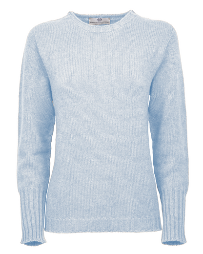 Women's Pure Cashmere Ribbed-Trim Crewneck Sweater Baby Blue — front product view