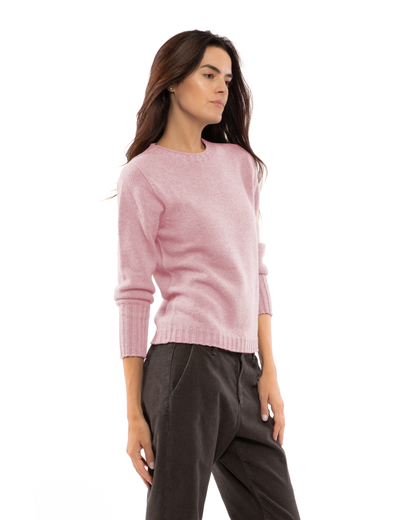 Women's Pure Cashmere Ribbed-Trim Crewneck Sweater Baby Pink — view 3