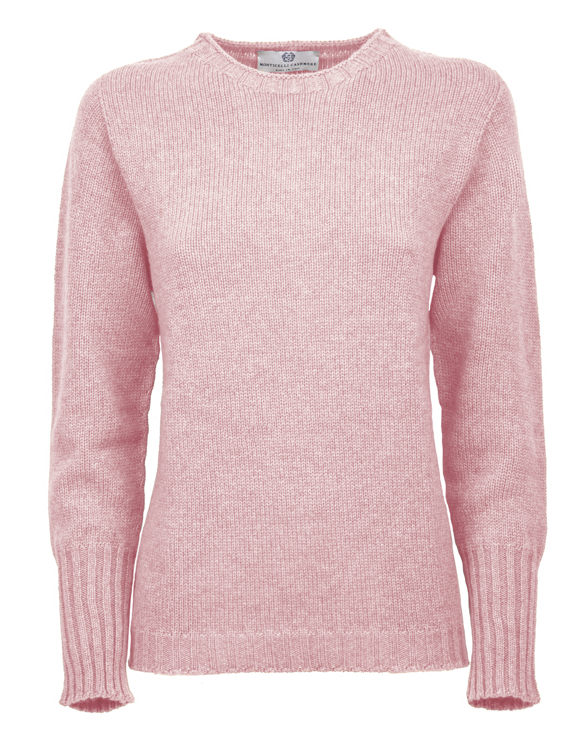 Women's Pure Cashmere Ribbed-Trim Crewneck Sweater Baby Pink — front product view