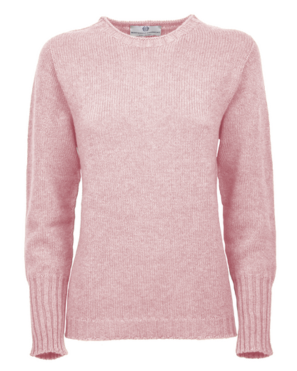 Women's Pure Cashmere Ribbed-Trim Crewneck Sweater Baby Pink — front product view