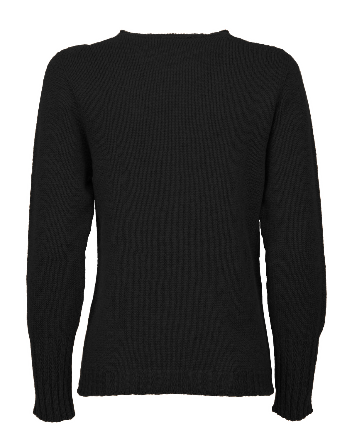 Black cashmere ribbed-trim crew-neck sweater, front view laid flat