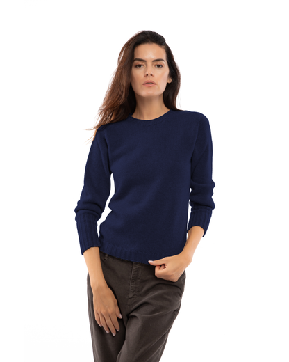 Women's Pure Cashmere Ribbed-Trim Crewneck Sweater Blue — view 1