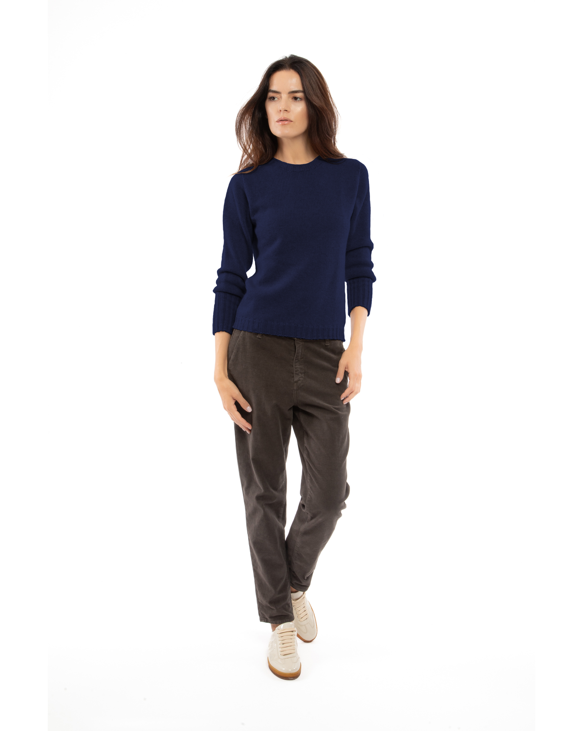 Women's Pure Cashmere Ribbed-Trim Crewneck Sweater Blue — view 2