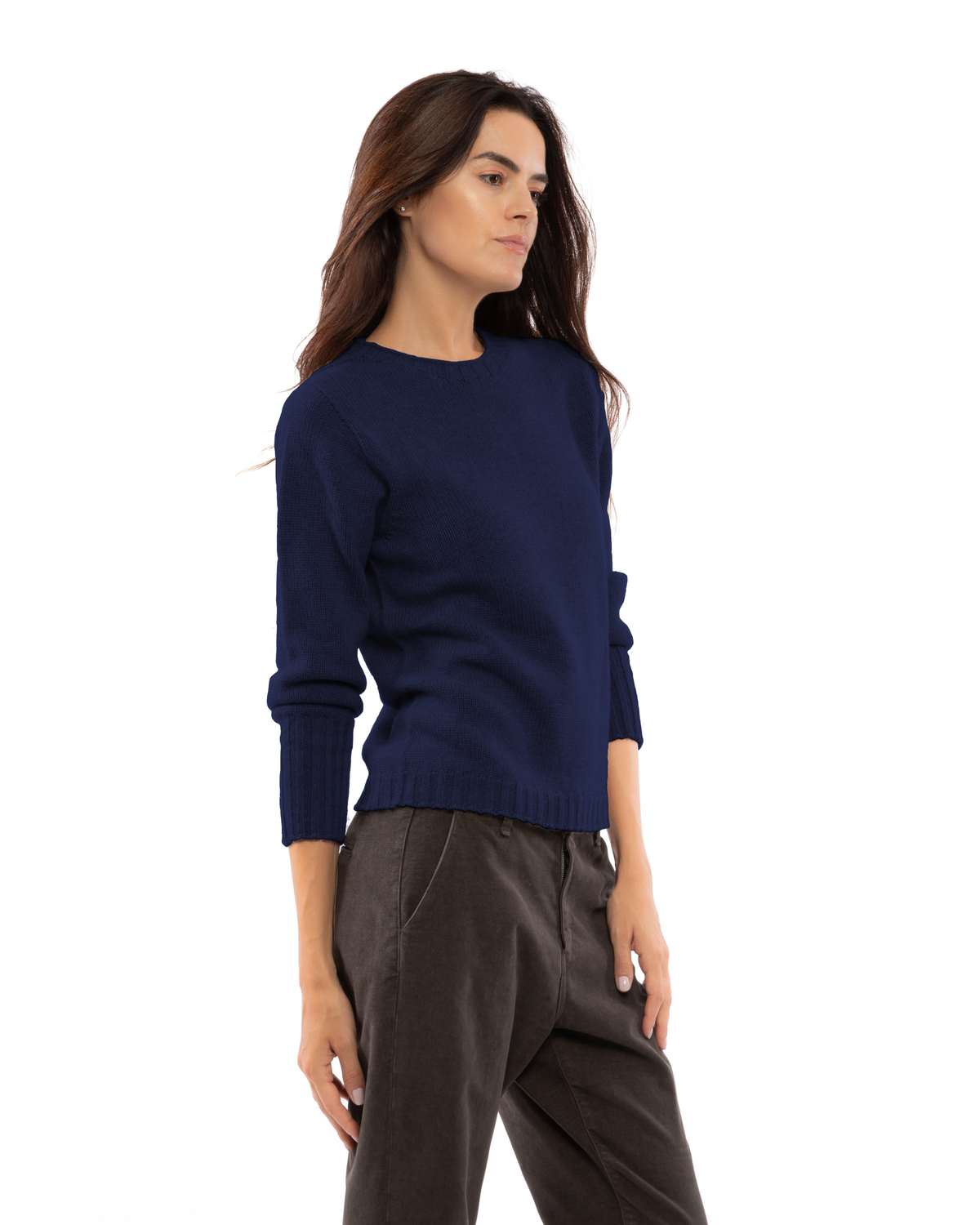 Women's Pure Cashmere Ribbed-Trim Crewneck Sweater Blue — view 3