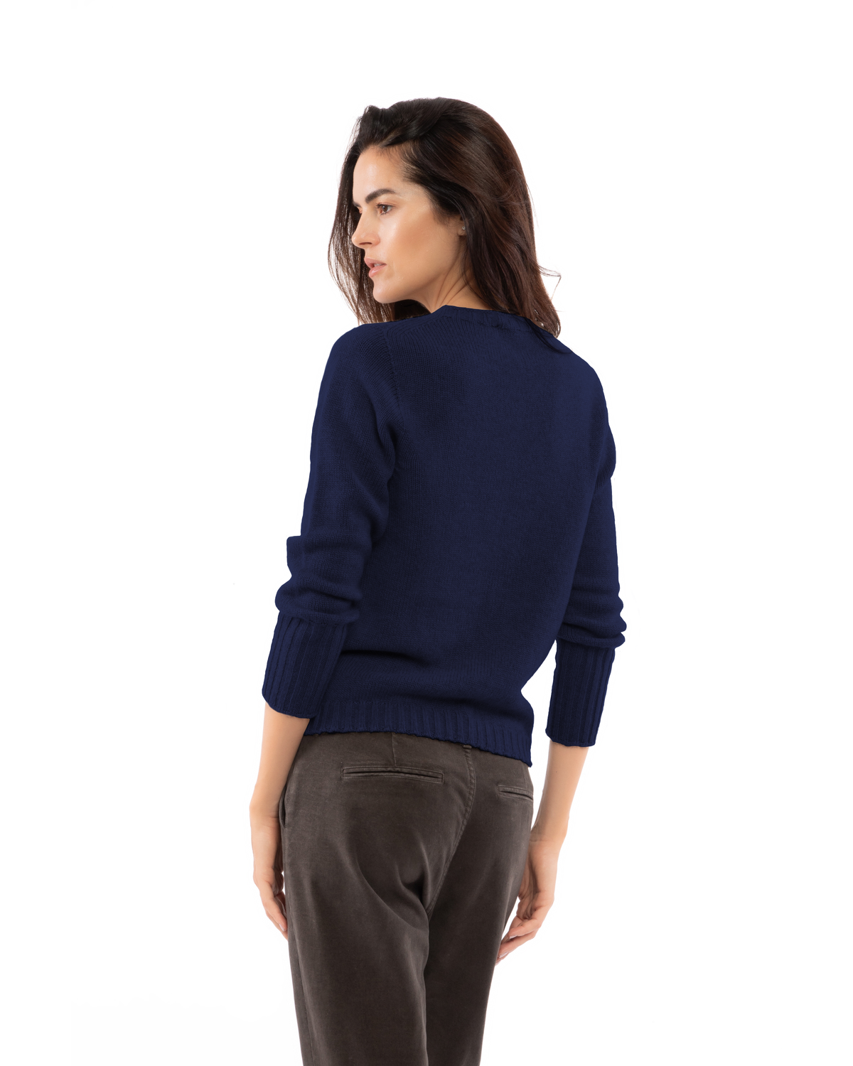 Women's Pure Cashmere Ribbed-Trim Crewneck Sweater Blue — view 4