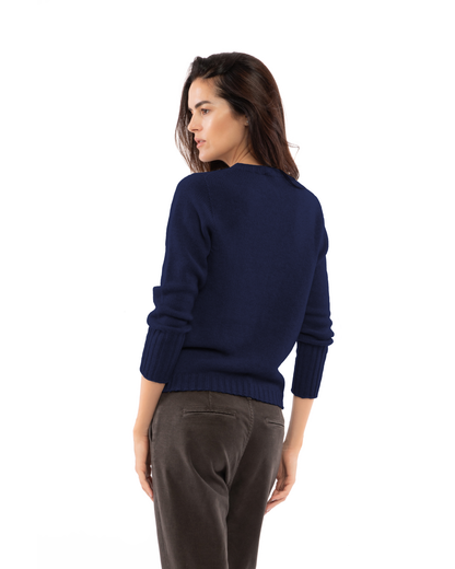 Women's Pure Cashmere Ribbed-Trim Crewneck Sweater Blue — view 4