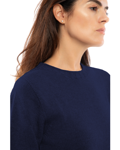 Women's Pure Cashmere Ribbed-Trim Crewneck Sweater Blue — view 5