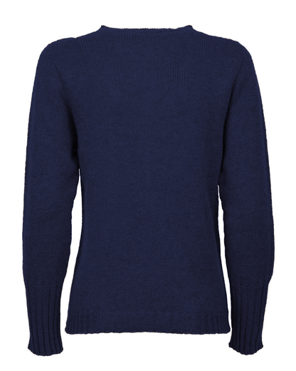 Women's Pure Cashmere Ribbed-Trim Crewneck Sweater Blue — back product view