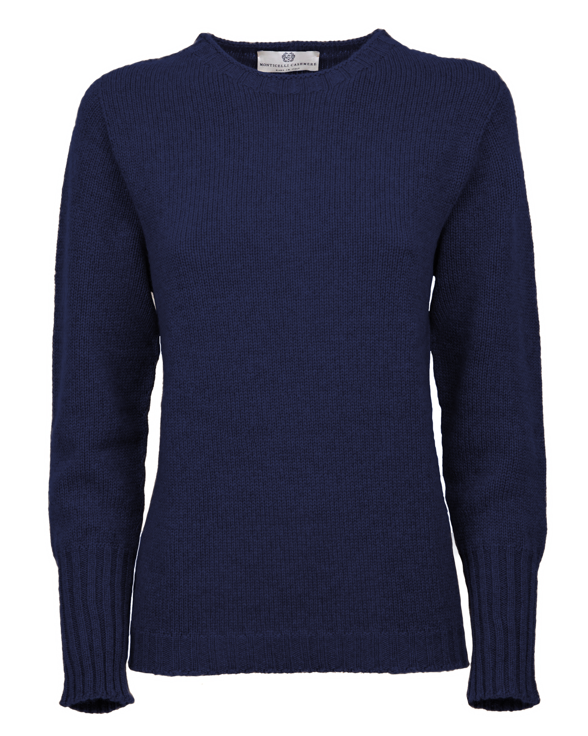 Women's Pure Cashmere Ribbed-Trim Crewneck Sweater Blue — front product view