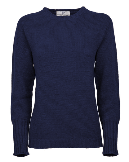 Women's Pure Cashmere Ribbed-Trim Crewneck Sweater Blue — front product view