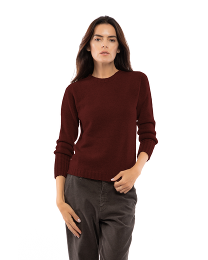 Women's Pure Cashmere Ribbed-Trim Crewneck Sweater Bordeaux — view 1