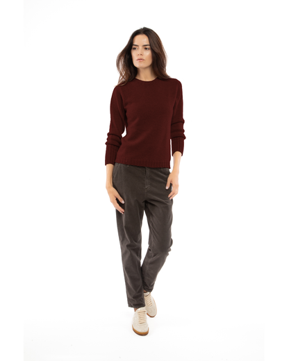 Women's Pure Cashmere Ribbed-Trim Crewneck Sweater Bordeaux — view 2