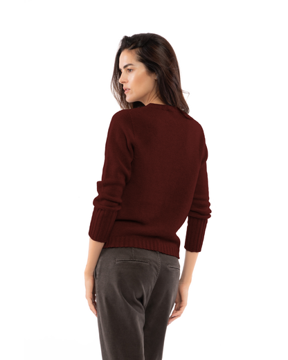 Women's Pure Cashmere Ribbed-Trim Crewneck Sweater Bordeaux — view 4