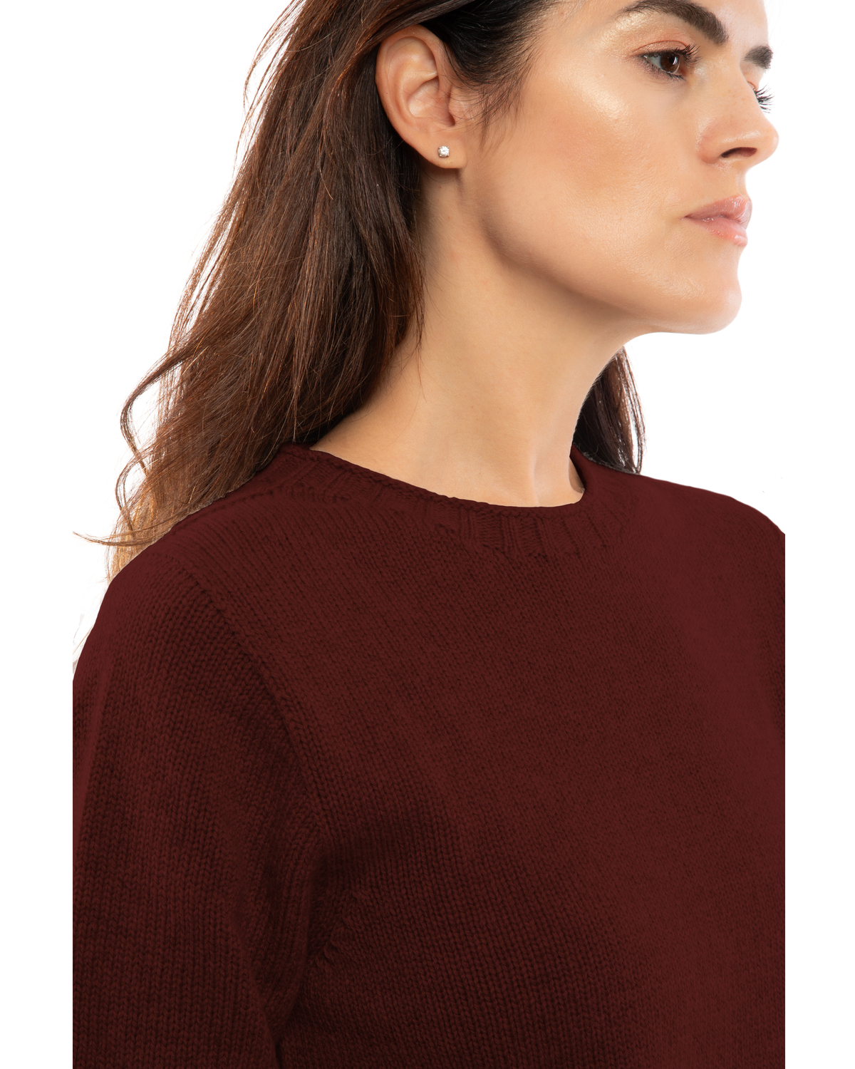 Women's Pure Cashmere Ribbed-Trim Crewneck Sweater Bordeaux — view 5