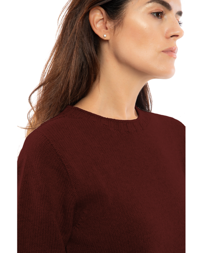 Women's Pure Cashmere Ribbed-Trim Crewneck Sweater Bordeaux — view 5
