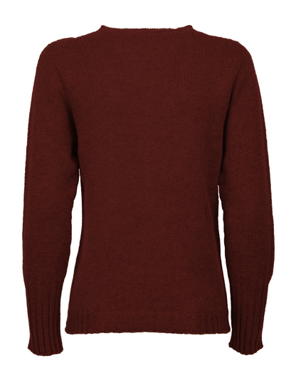 Women's Pure Cashmere Ribbed-Trim Crewneck Sweater Bordeaux — back product view
