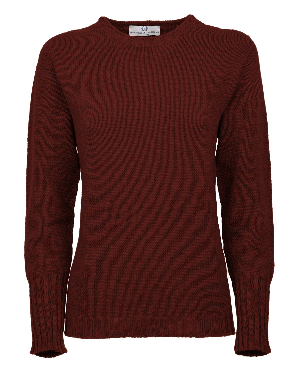 Women's Pure Cashmere Ribbed-Trim Crewneck Sweater Bordeaux — front product view
