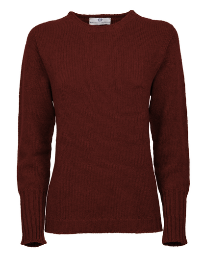 Women's Pure Cashmere Ribbed-Trim Crewneck Sweater Bordeaux — front product view