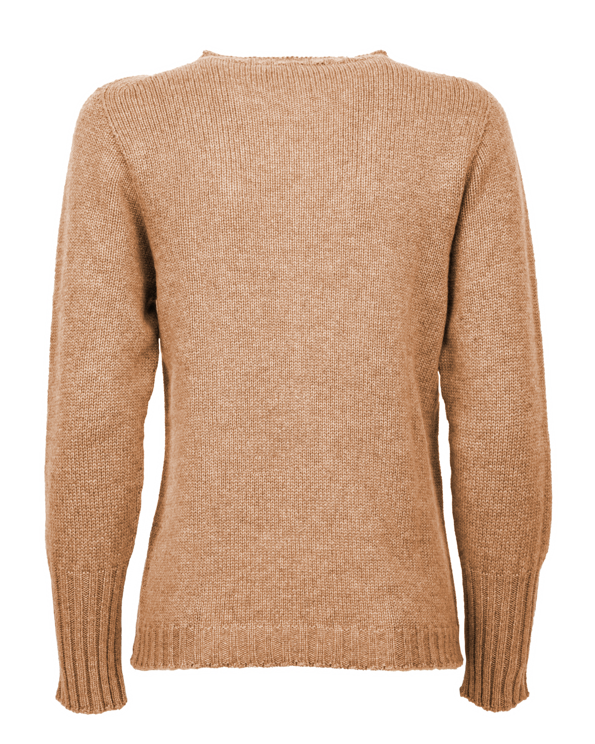 Women's Pure Cashmere Ribbed-Trim Crewneck Sweater Camel — back product view