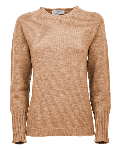 Women's Pure Cashmere Ribbed-Trim Crewneck Sweater Camel — front product view