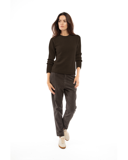 Women's Pure Cashmere Ribbed-Trim Crewneck Sweater Coffee — view 2