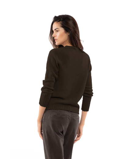 Women's Pure Cashmere Ribbed-Trim Crewneck Sweater Coffee — view 4