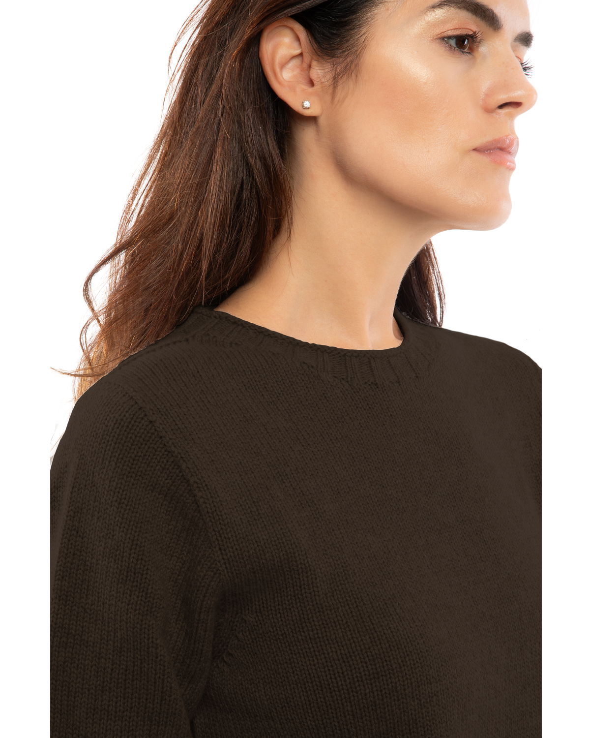 Women's Pure Cashmere Ribbed-Trim Crewneck Sweater Coffee — view 5