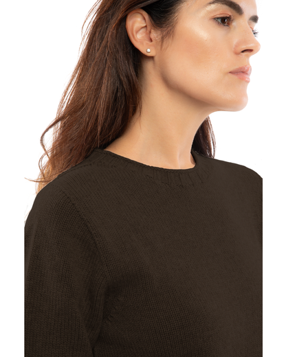 Women's Pure Cashmere Ribbed-Trim Crewneck Sweater Coffee — view 5