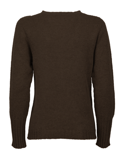 Women's Pure Cashmere Ribbed-Trim Crewneck Sweater Coffee — back product view