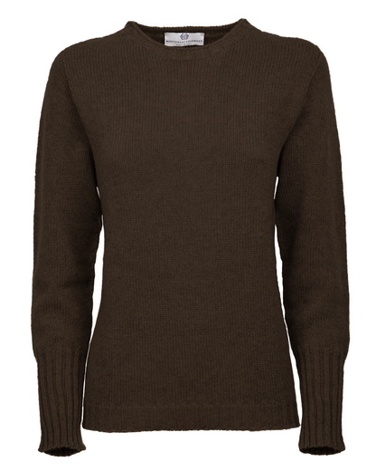 Women's Pure Cashmere Ribbed-Trim Crewneck Sweater Coffee — front product view