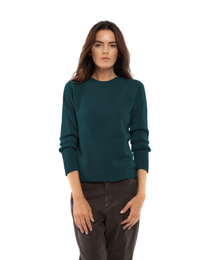 Women's Pure Cashmere Ribbed-Trim Crewneck Sweater Forest Green — view 1