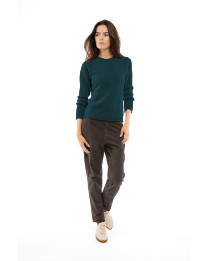 Women's Pure Cashmere Ribbed-Trim Crewneck Sweater Forest Green — view 2
