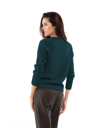 Women's Pure Cashmere Ribbed-Trim Crewneck Sweater Forest Green — view 4