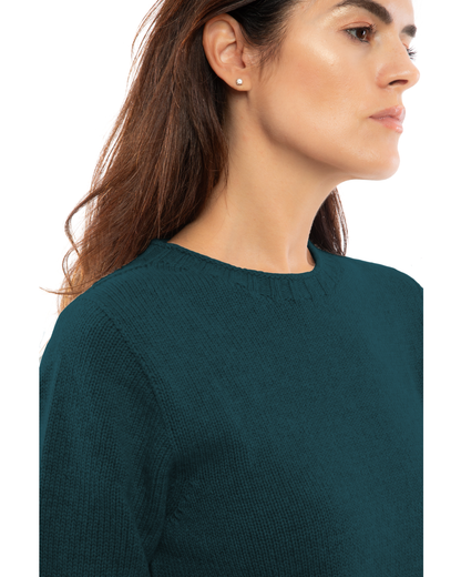 Women's Pure Cashmere Ribbed-Trim Crewneck Sweater Forest Green — view 5