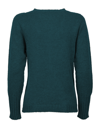 Women's Pure Cashmere Ribbed-Trim Crewneck Sweater Forest Green — back product view