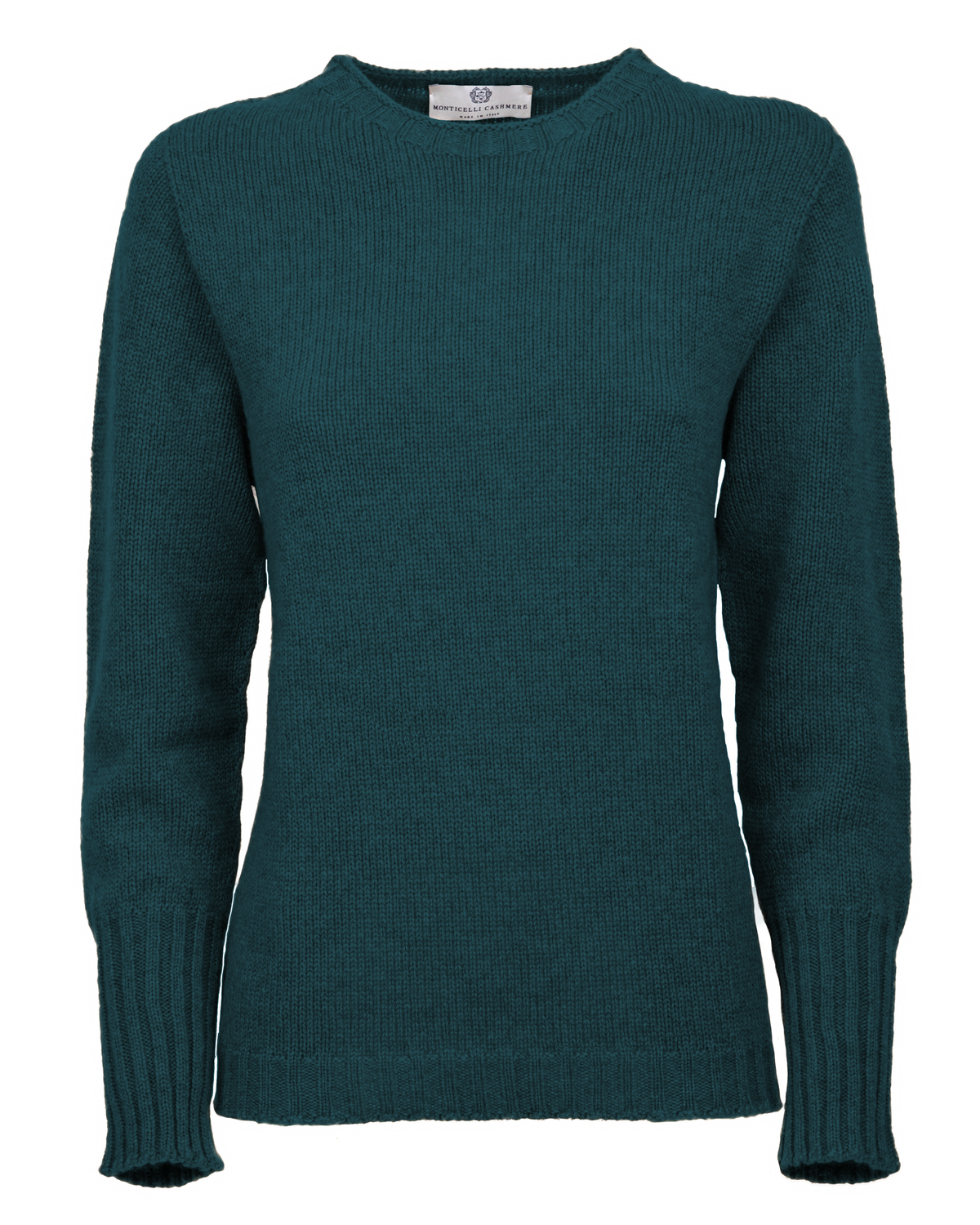 Women's Pure Cashmere Ribbed-Trim Crewneck Sweater Forest Green — front product view