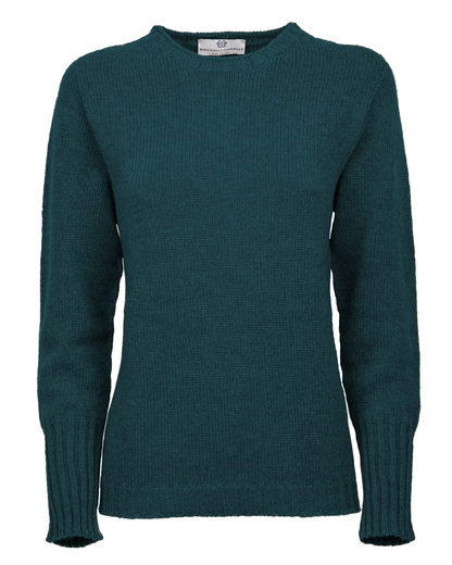 Women's Pure Cashmere Ribbed-Trim Crewneck Sweater Forest Green — front product view