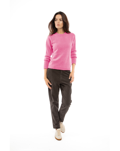 Women's Pure Cashmere Ribbed-Trim Crewneck Sweater Fuchsia — view 2