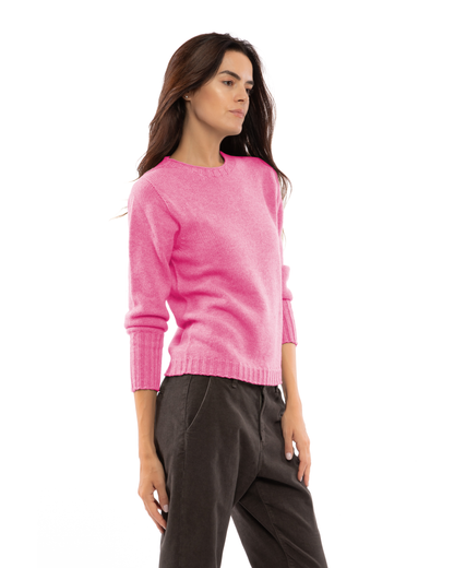 Women's Pure Cashmere Ribbed-Trim Crewneck Sweater Fuchsia — view 3