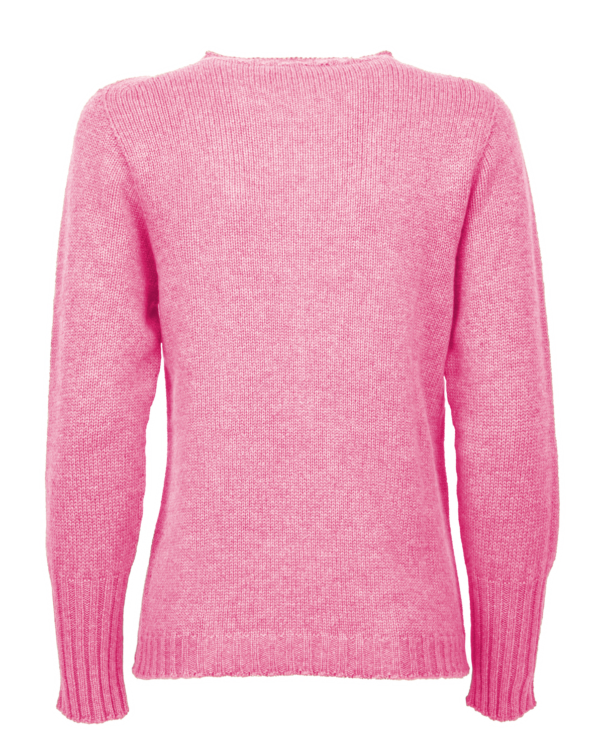 Women's Pure Cashmere Ribbed-Trim Crewneck Sweater Fuchsia — back product view