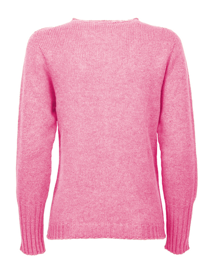 Women's Pure Cashmere Ribbed-Trim Crewneck Sweater Fuchsia — back product view